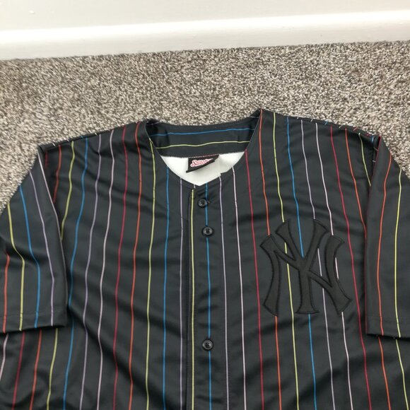 NWT New York Yankees Jersey Stitches Black Rainbow Striped Embroidered Mens XL - Picture 1 of 9